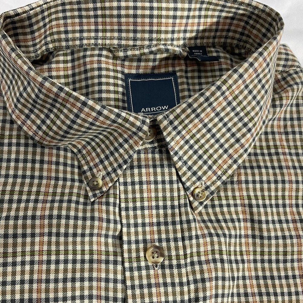 Arrow Mens Sz L/16-16.5 Long Sleeve Plaid Shirt